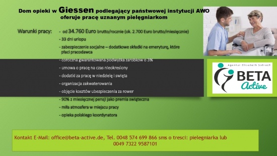 Pielęgniarka – dom opieki w Giessen-Niemcy
