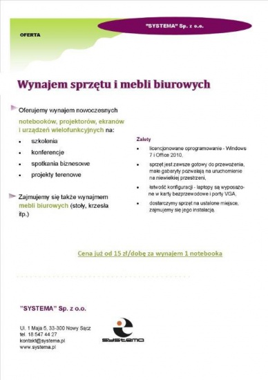 Wynajem sprzętu i mebli biurowych